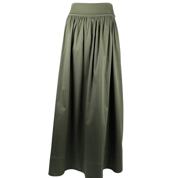 Toccin Sabine Tie Front Midi Skirt Stretch Cotton Pockets Olive S NWT - Picture 10 of 16